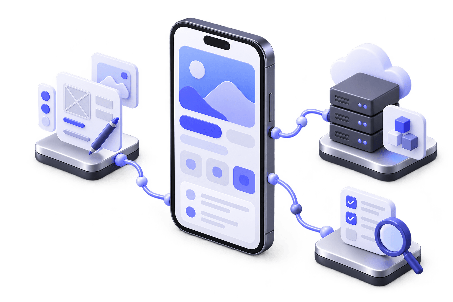 3D visual explaining Flutter Developer work at Wellcrafted Technologies
